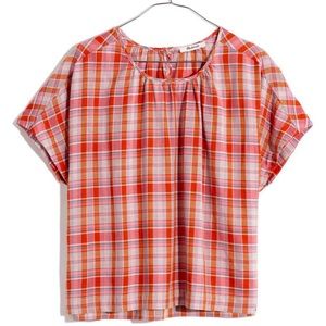 Madewell Plaid Shirred Neck Boxy Top XL